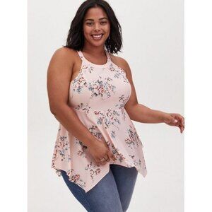 Torrid Womens Size 1X  Babydoll Chablis Goddess Neck Pink Floral Tank Feminine‎